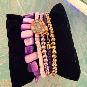 Purple and Gold Beaded Bracelet Set